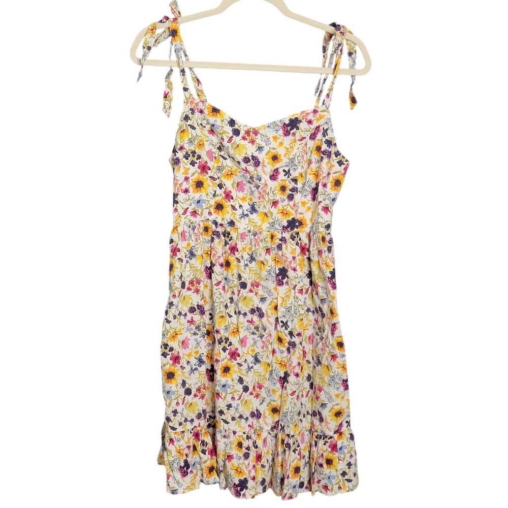 Old Navy Cami Dress Small White Floral Tie Shoulder Pockets Cottagecore Sundress